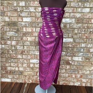 Vintage Carolyne Roehm Ruched Silk Strapless Dress Size 8